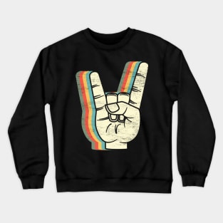 Rock On: Groovy Retro-Colored Rock And Roll Hand Sign for Music Lovers Crewneck Sweatshirt